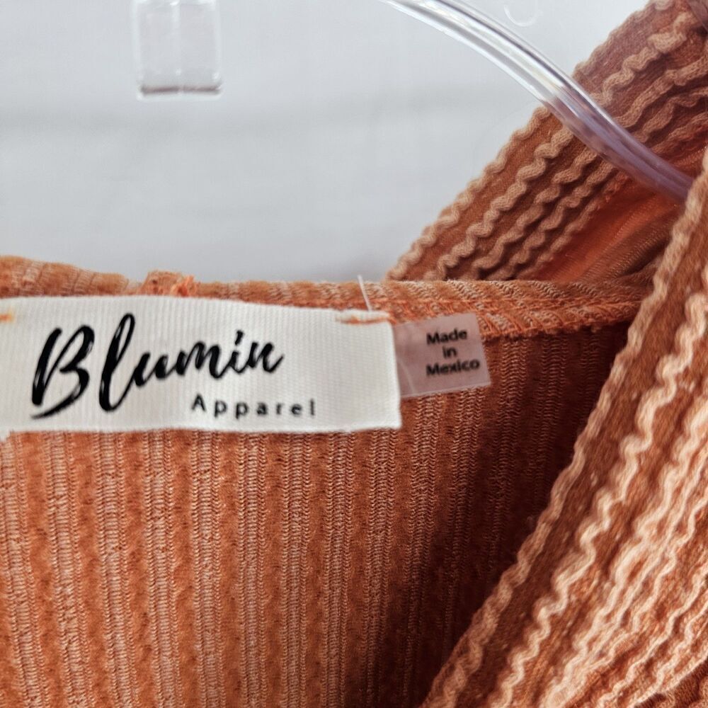Blumin Apparel Burnt Orange Ribbed Long Sleeve Hooded Sweat Shirt Women's Large - Picture 4 of 5